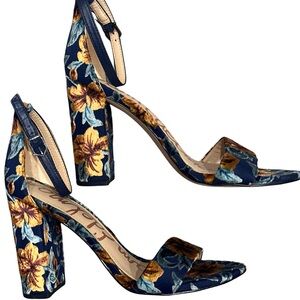Sam Edelman Floral Block Heel Velvet Sandals